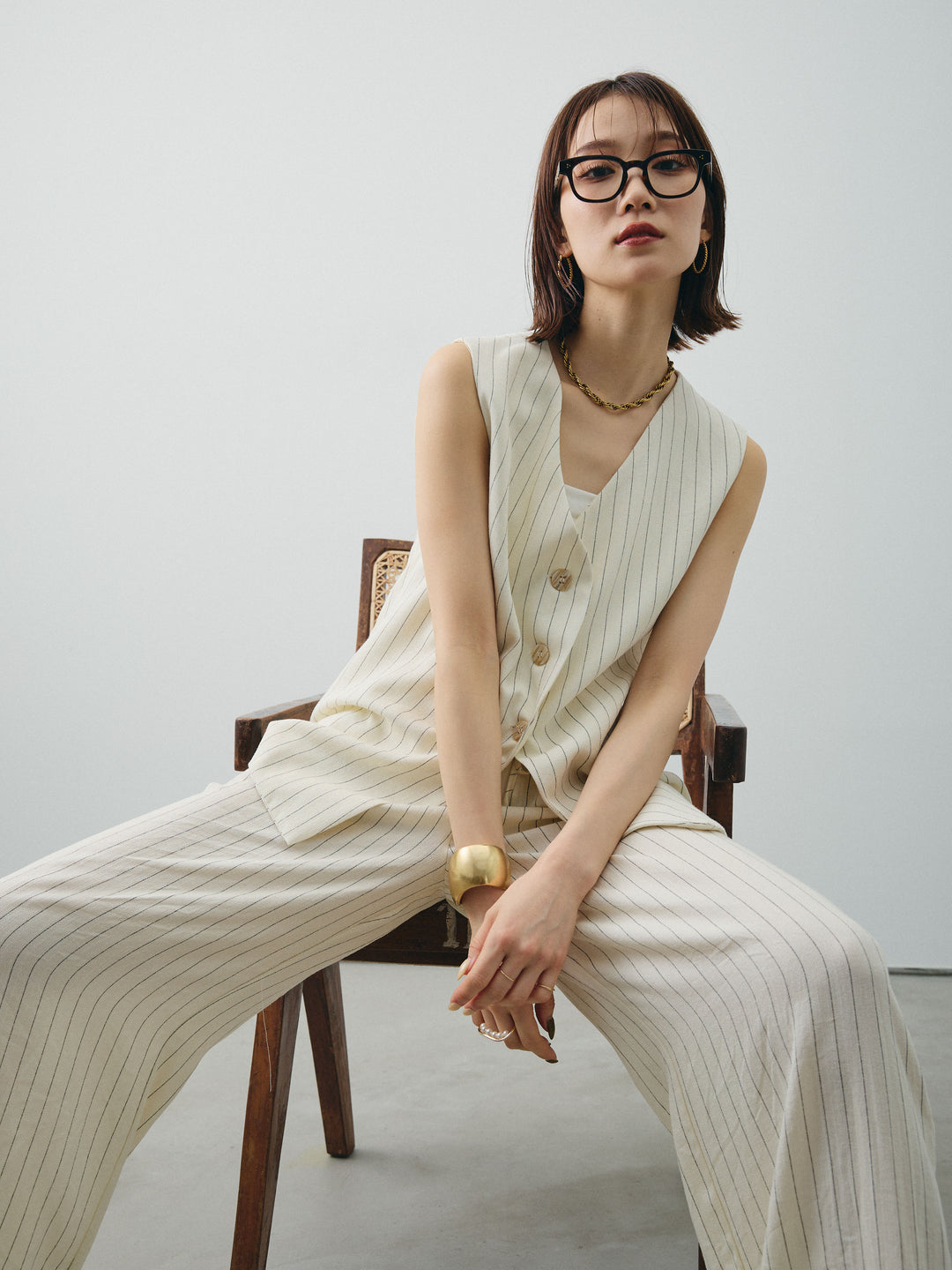 [SET]ストライプベスト＆ワイドパンツSET UP+ストライプベスト＆ワイドパンツSET UP(2set)