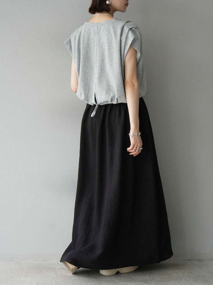 [Pre-order] Tuck shoulder hem drawstring ribbon top/gray