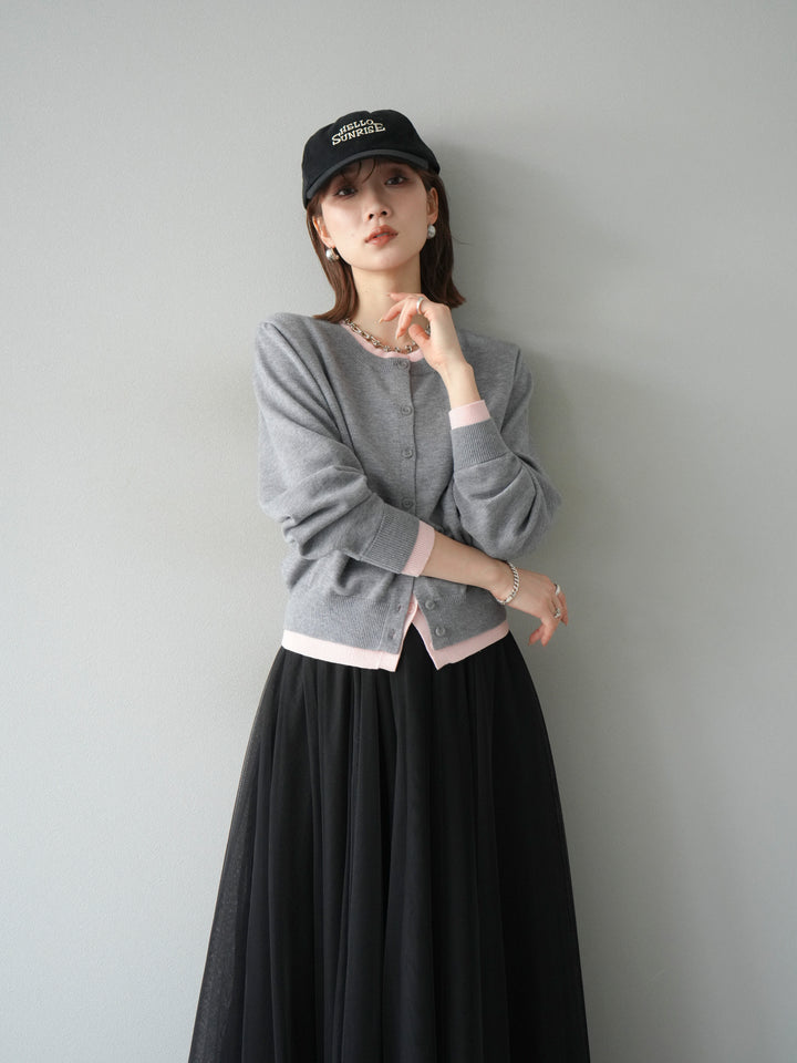 【預購】顏色協調的多層開襟衫/灰色