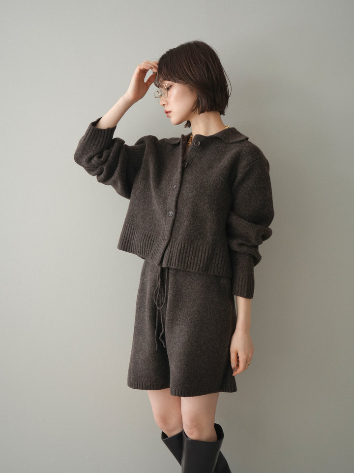 [予約]メランジニット襟付きクロップドカーディガン/brown