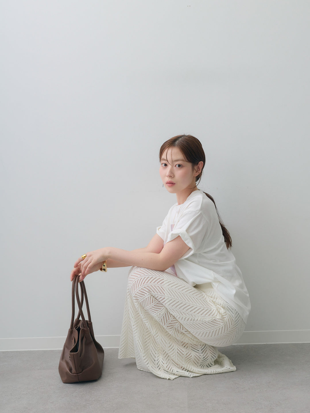 [SET]ニュアンスフローラルフォトTEE+クロシェシアーセミフレアスカート(2set)