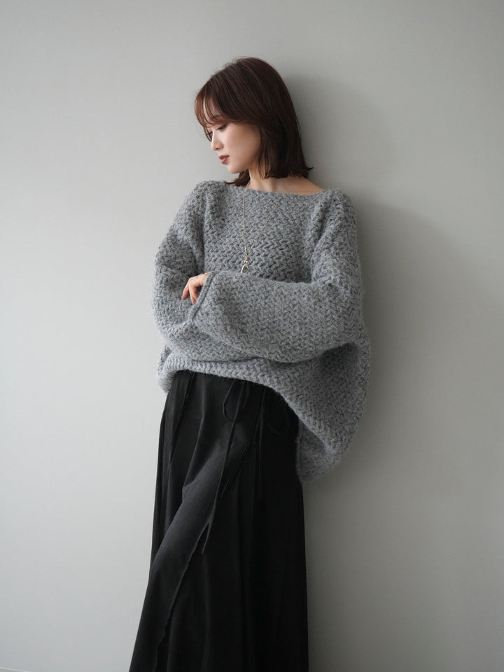 [予約]ワッフル編みオーバーニットプルオーバー/gray