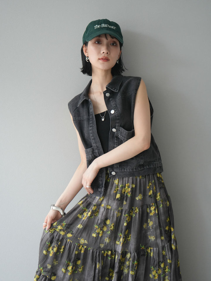 【預購】口袋設計牛仔無袖外套/黑色