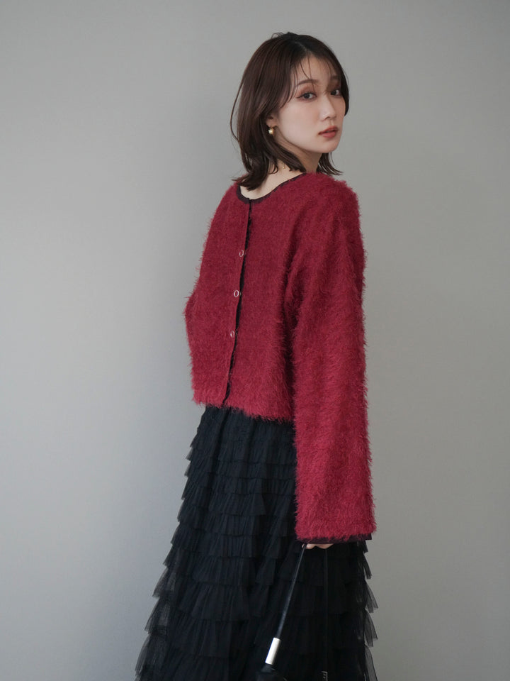 [予約]バイカラー2WAYシャギーニットカーディガン/red