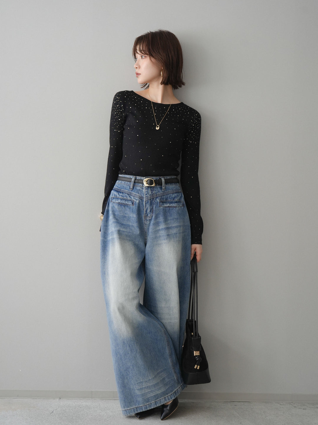 [予約]フロントポケットサイドタックワイドデニム/lightblue