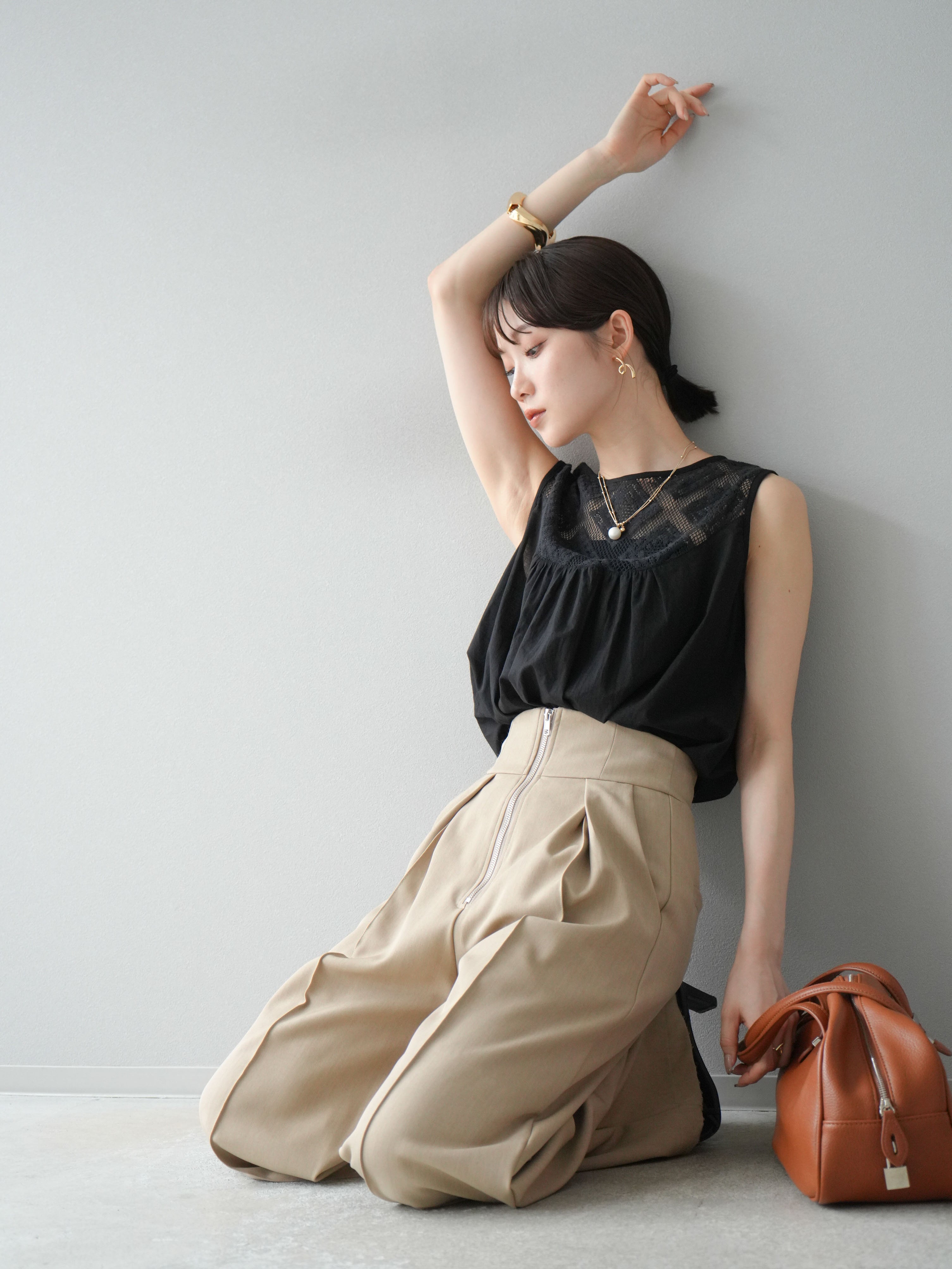 Room no.8◇LEAVER LACE/ノースリーブブラウス/2/レーヨン/WHT/無地