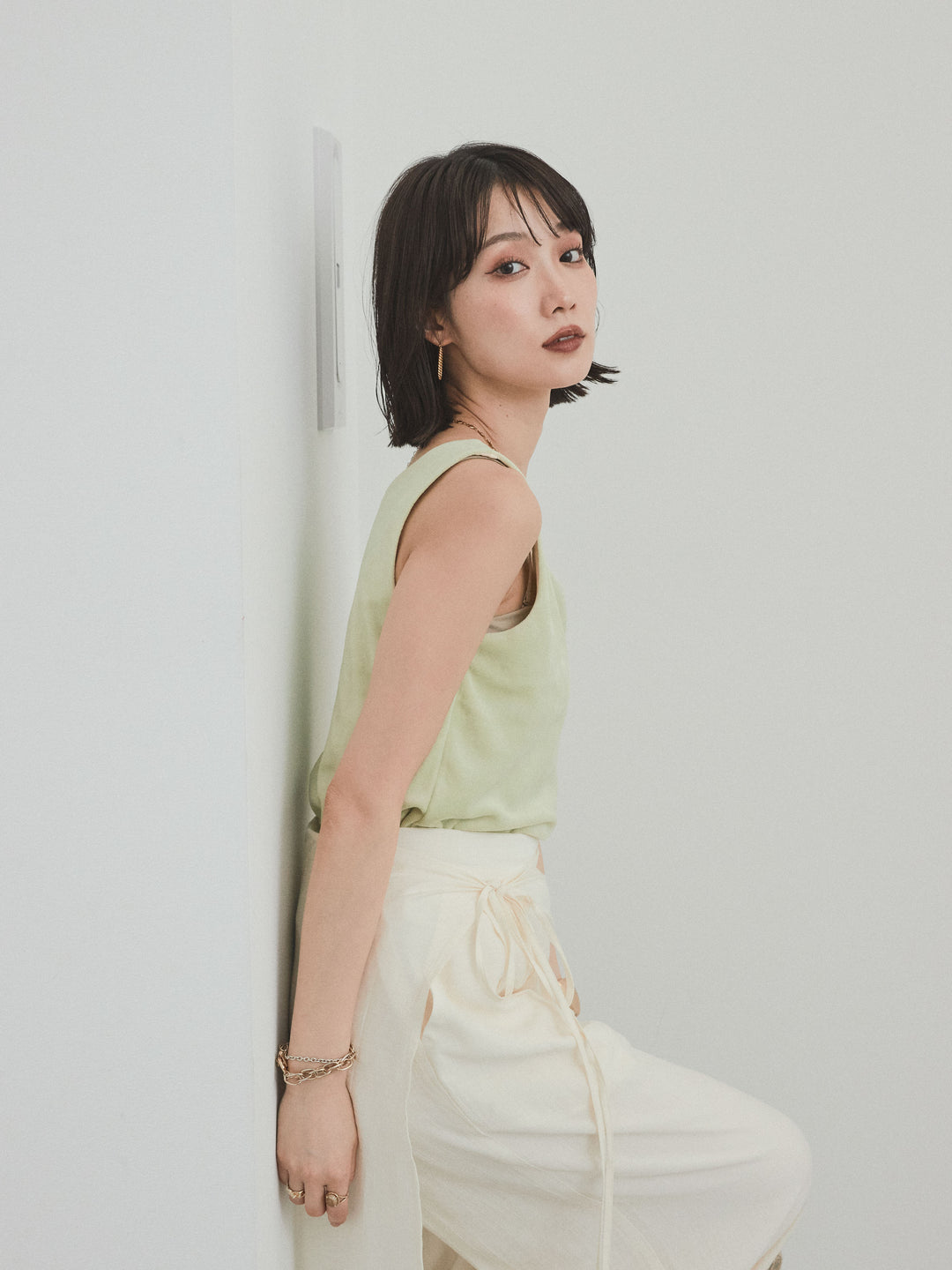 [預購] 方形天鵝絨背心/青檸色