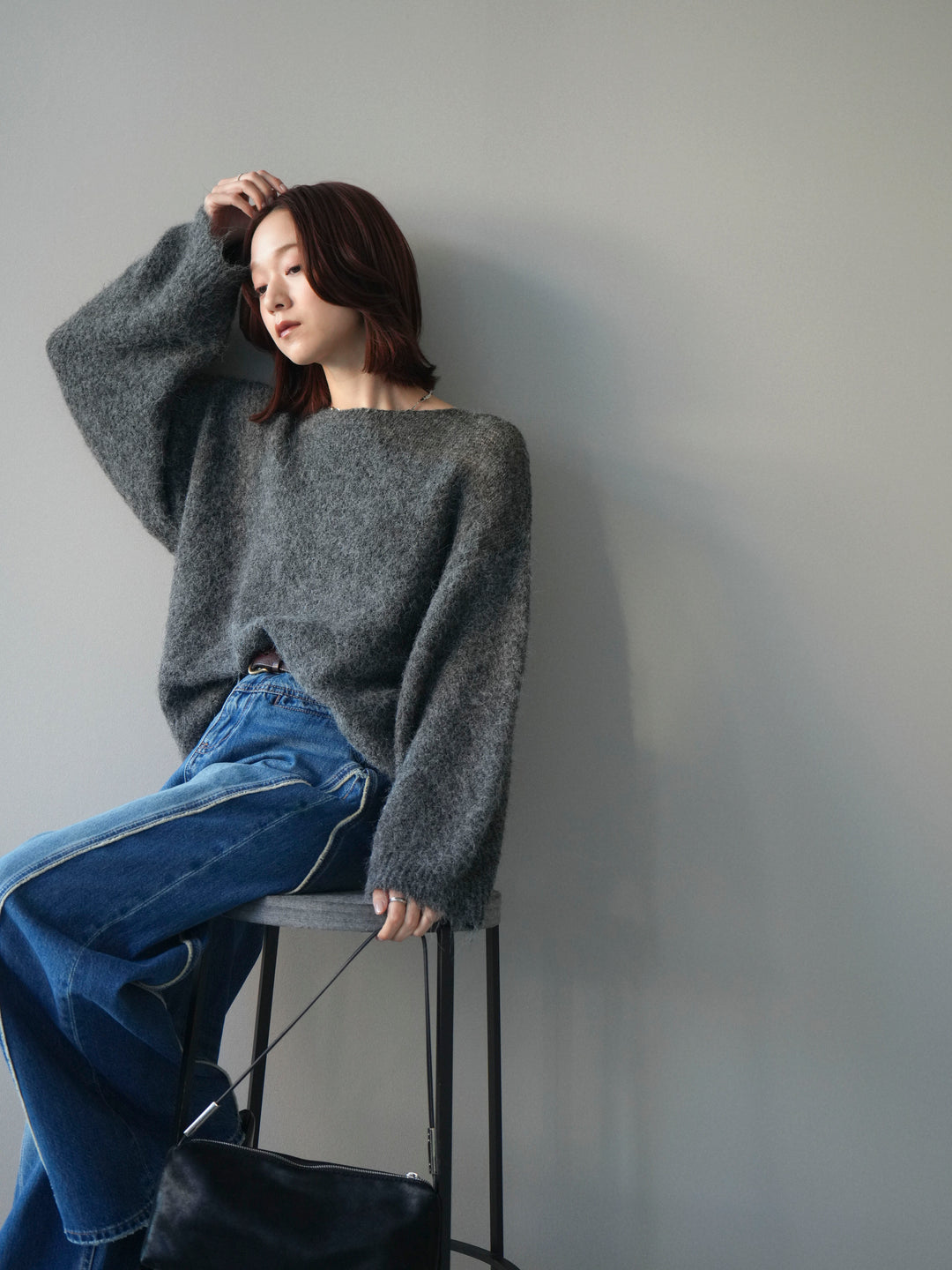 [SET]透かしデザインニットプルオーバー+選べるアクセセット(2set)