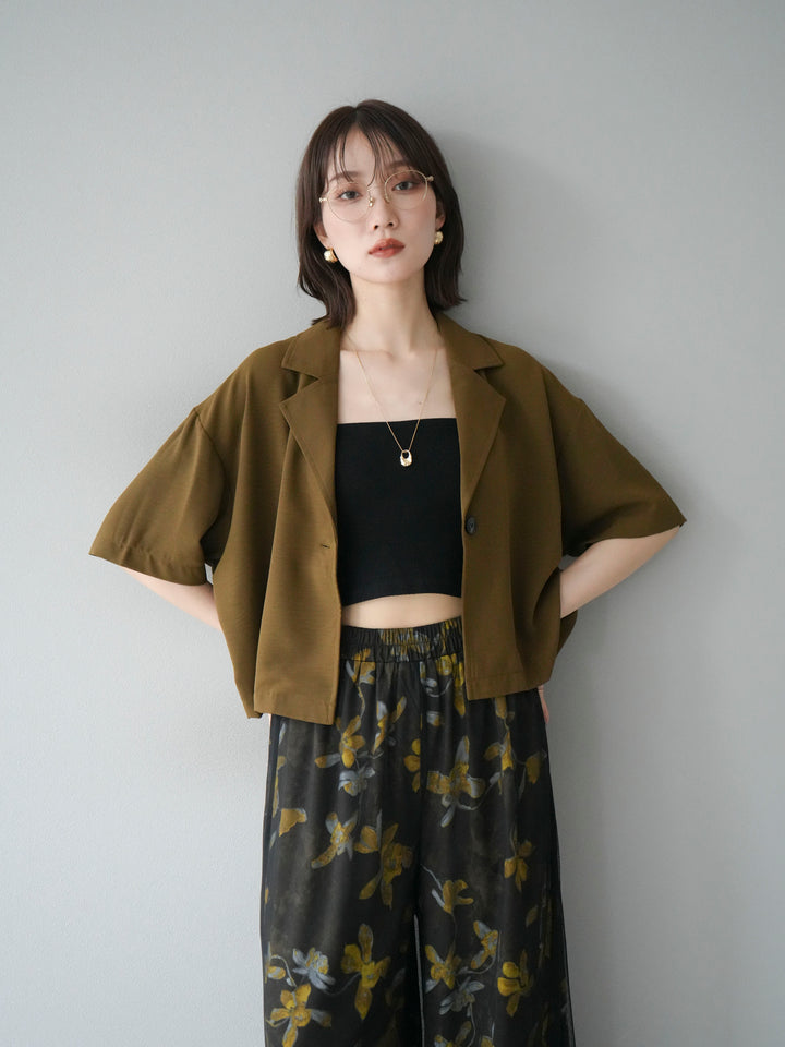 [SET]ハーフショートジャケット+フラワープリントチュールレイヤードパンツ(2set)