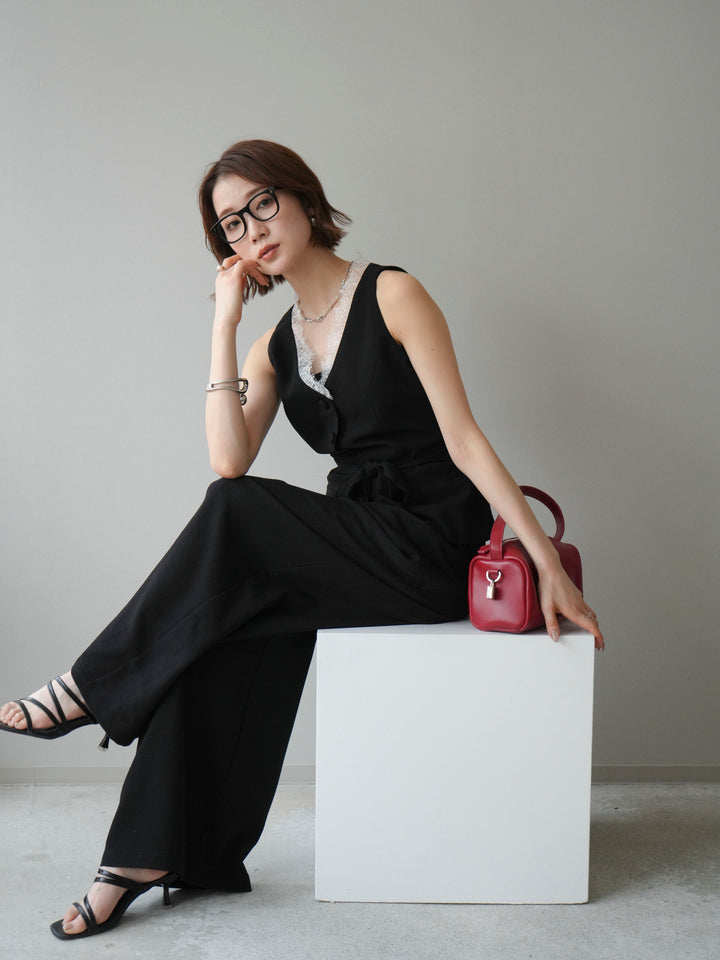 【套裝】蕾絲邊背心和垂褶褲套裝（2 套）