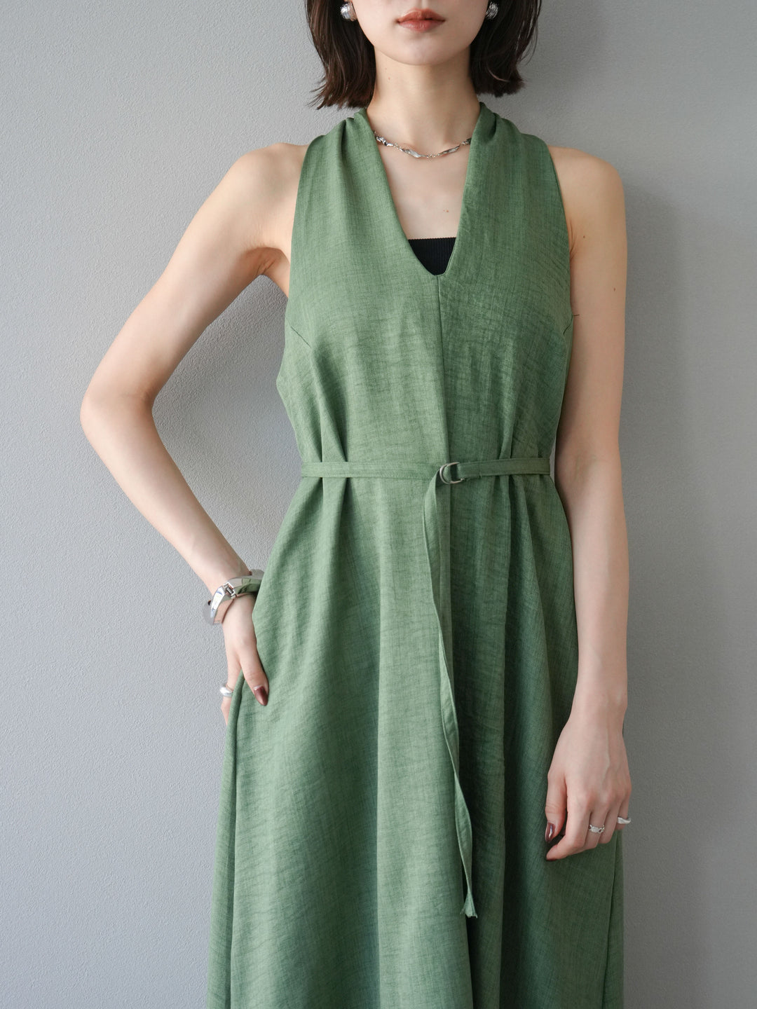[予約]ループデザインムラ染めワンピース/グリーン