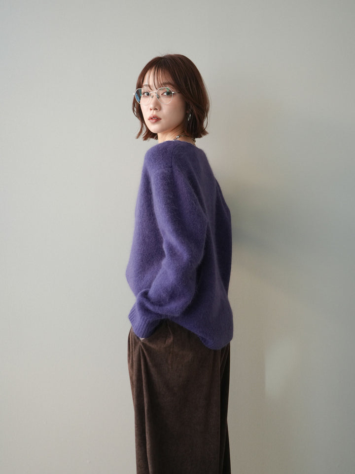 [予約]くるみボタンニットカーディガン/purple