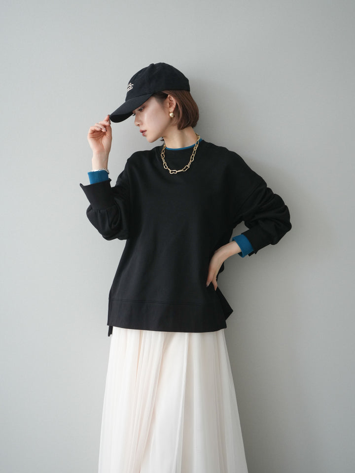 [予約]配色レイヤードデザインスエットプルオーバー/black