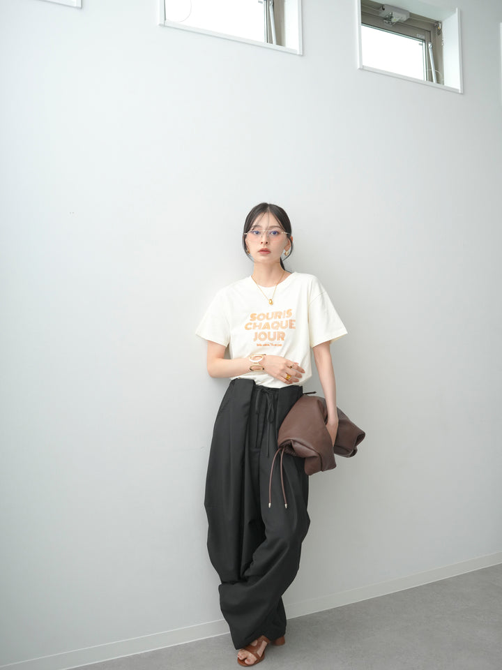 【套裝】Logo刺繡T卹+皮帶環彎腰闊腿褲（兩件套）