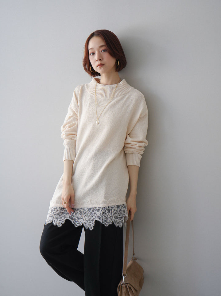 [SET]アシンメトリーレースヘムニットプルオーバー+2WAYデザインスウェットパンツ(2set)