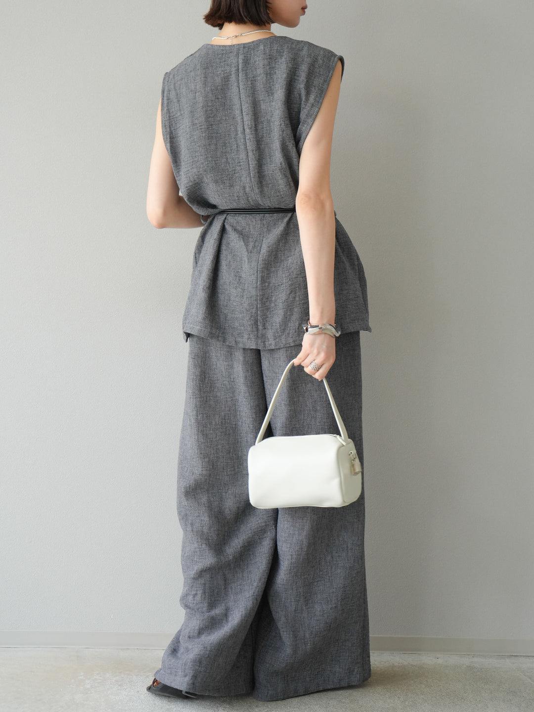 [SET]ベルト付リネンタッチベスト＆ワイドパンツSET UP(2set)
