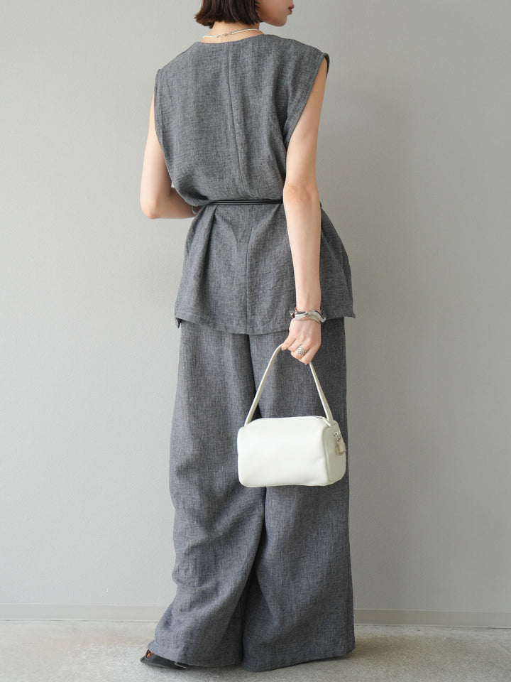 [SET]ベルト付リネンタッチベスト＆ワイドパンツSET UP(2set)