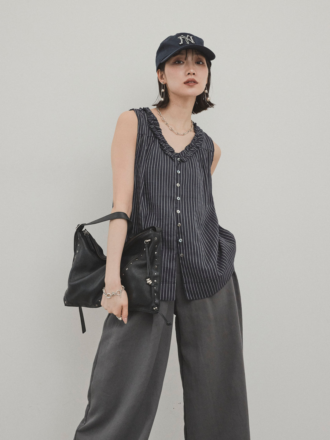 [SET] 條紋荷葉邊襯衫 + 條紋荷葉邊襯衫 (2件套)