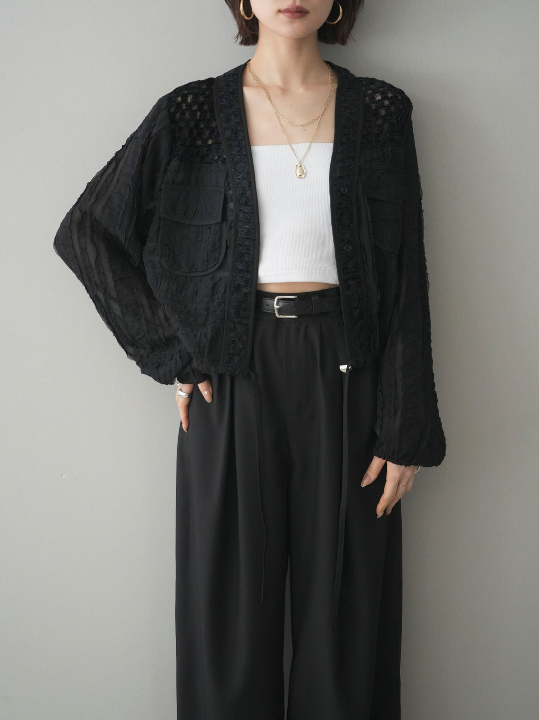 [SET]パッチワークシアーフリルブルゾン+パッチワークシアーフリルブルゾン(2set)