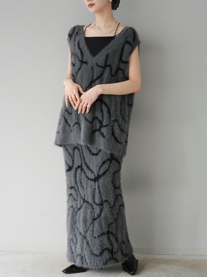 [預訂] Line 毛絨針織半身裙/炭灰