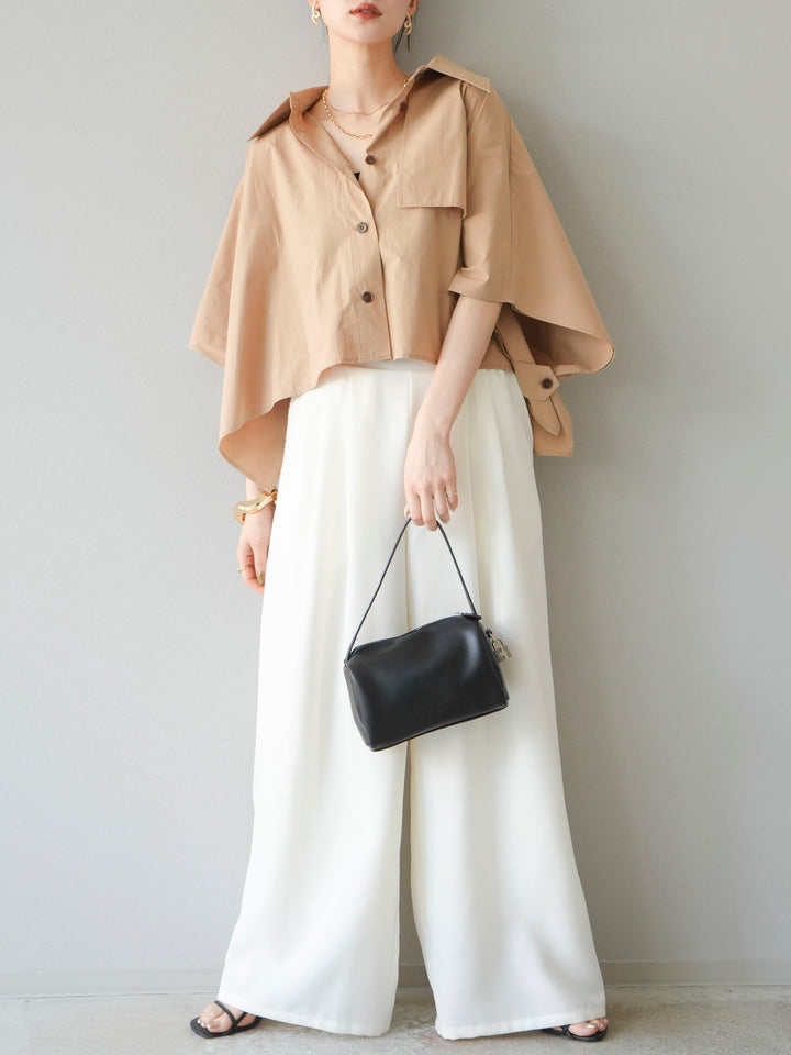 [SET]ポンチョショートシャツ+リネンライクイージーワイドパンツ(2set)