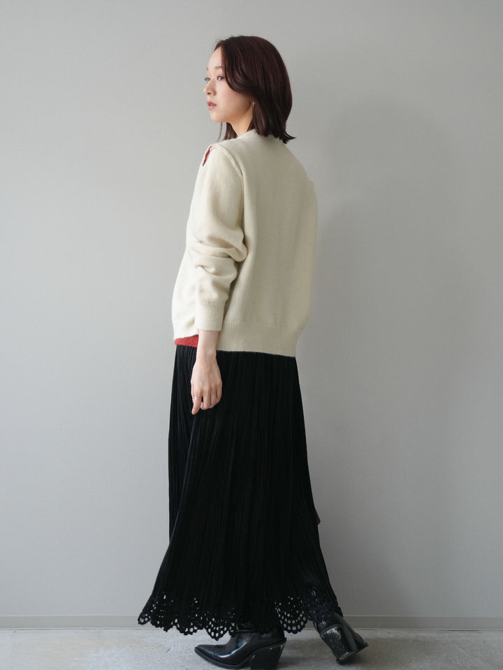 [予約]パンチングデザインスエードプリーツスカート/black