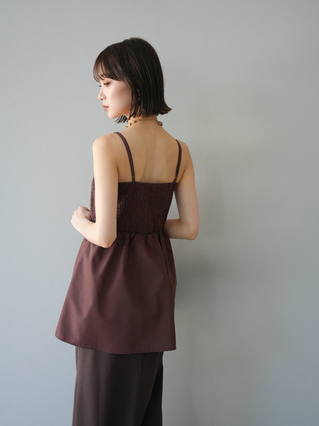 [予約]シャーリングフレアキャミプルオーバー/ブラウン