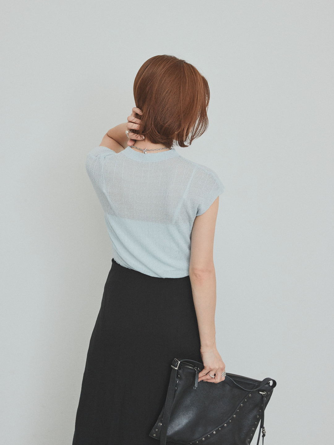 [SET]フレンチスリーブシアーニットトップス+フレンチスリーブシアーニットトップス(2set)