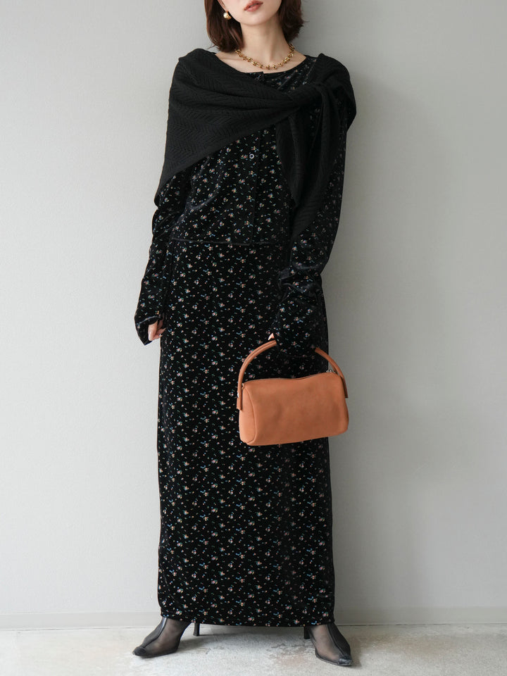 [予約]ベロアフラワープリントIラインスカート/ブラックxイエロー