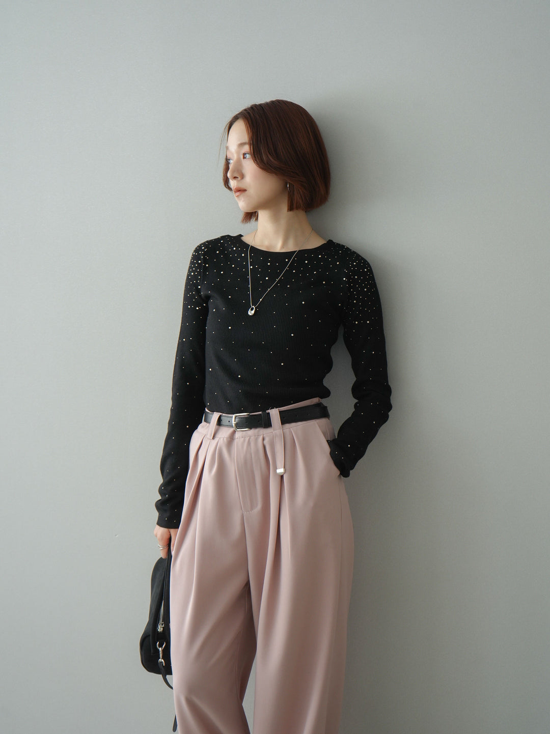 [SET]スパンコールシアーニットトップス+スパンコールシアーニットトップス(2set)