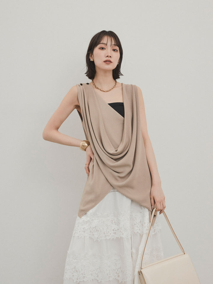 [SET]ドライタッチドレープニットプルオーバー+スカラップレースロングスカート(2set)