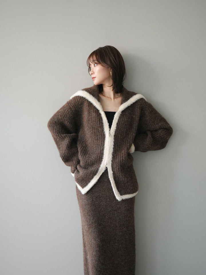 [SET]襟付き配色シャギーニット＆ロングスカートSET UP(2set)