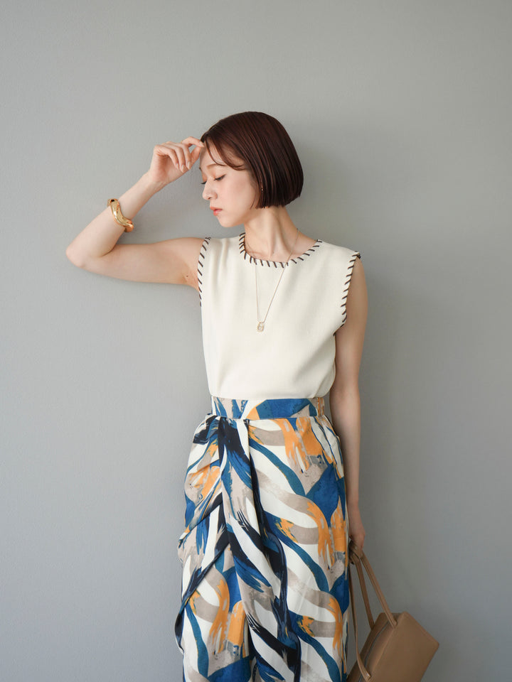 [予約]リネンタッチハンドステッチニットプルオーバー/アイボリー