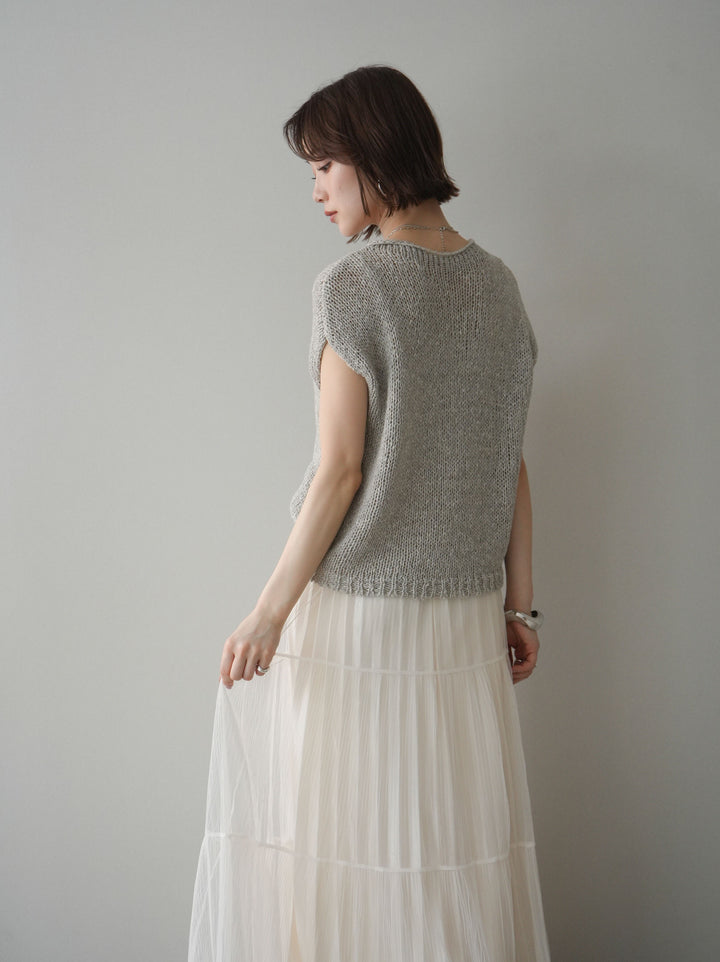 [予約]テープヤーンノースリーブニットトップス/gray