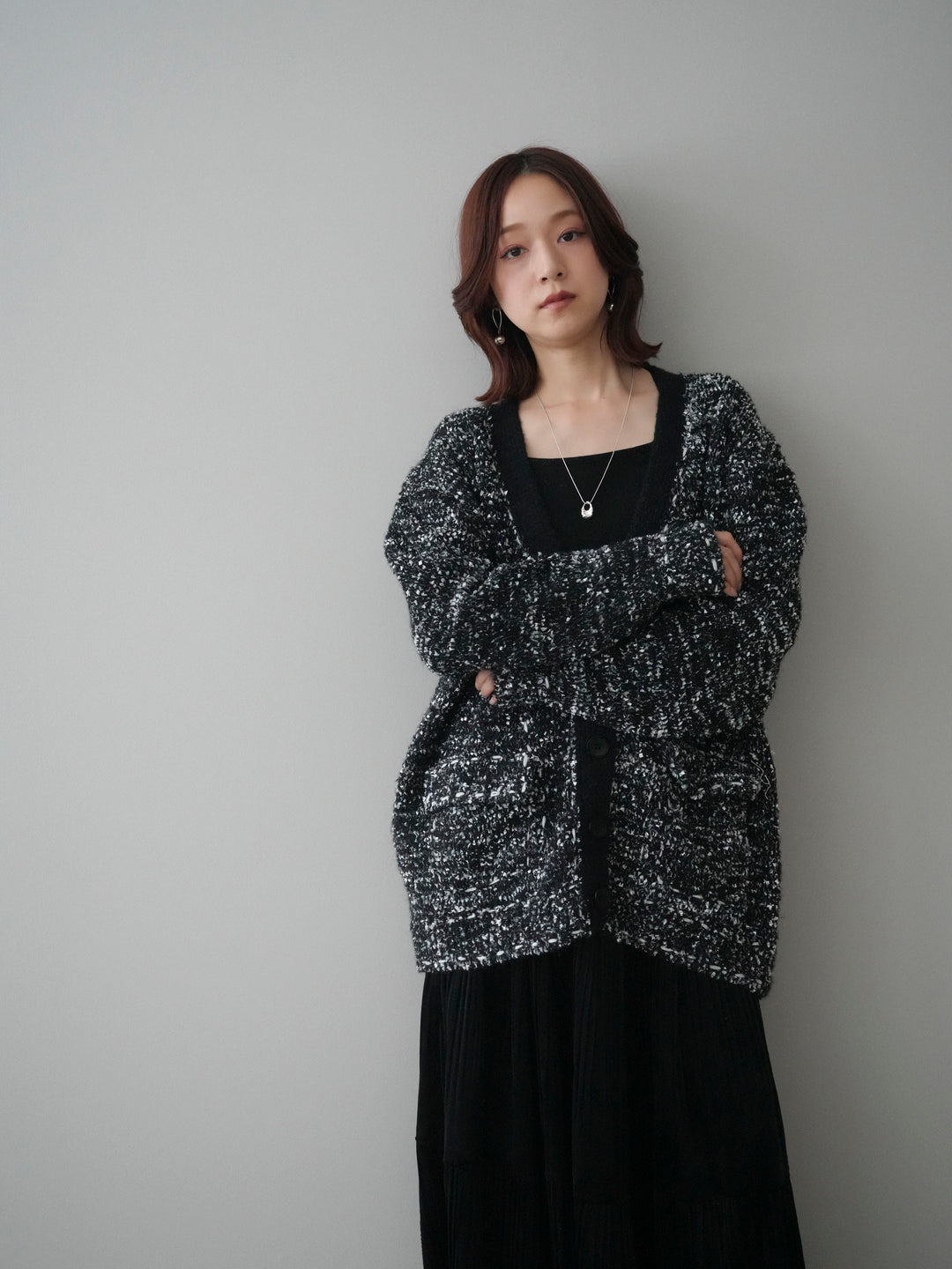 [予約]モールネップニットカーディガン/black
