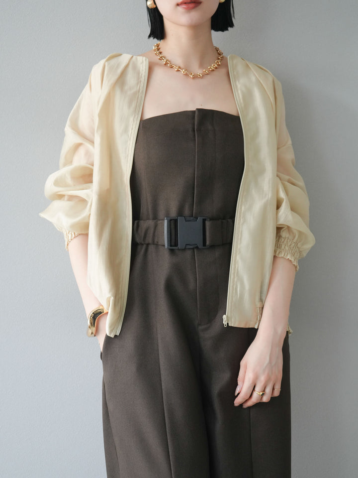 [SET]タックデザインシアーブルゾン+ヘザーツイルベルト付ベアサロペット(2set)