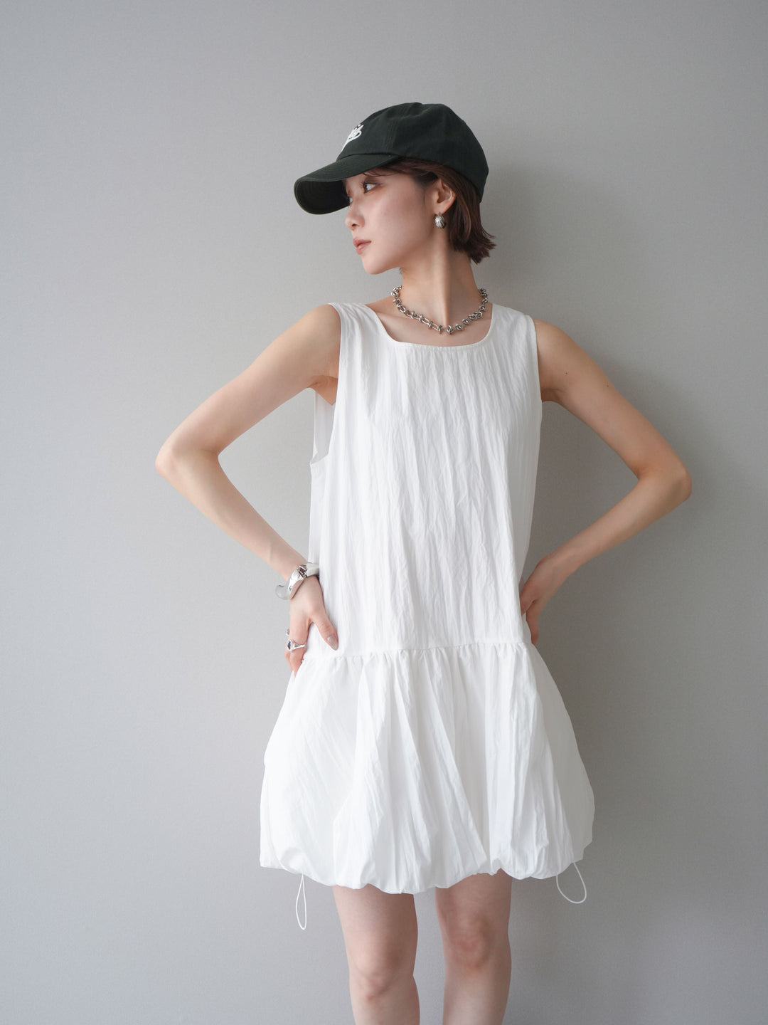 [予約]ドロストバルーンミニワンピース/white