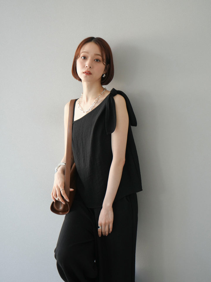 [SET]アシンメトリーショルダーデザイントップス＆ワイドパンツSET UP(2set)