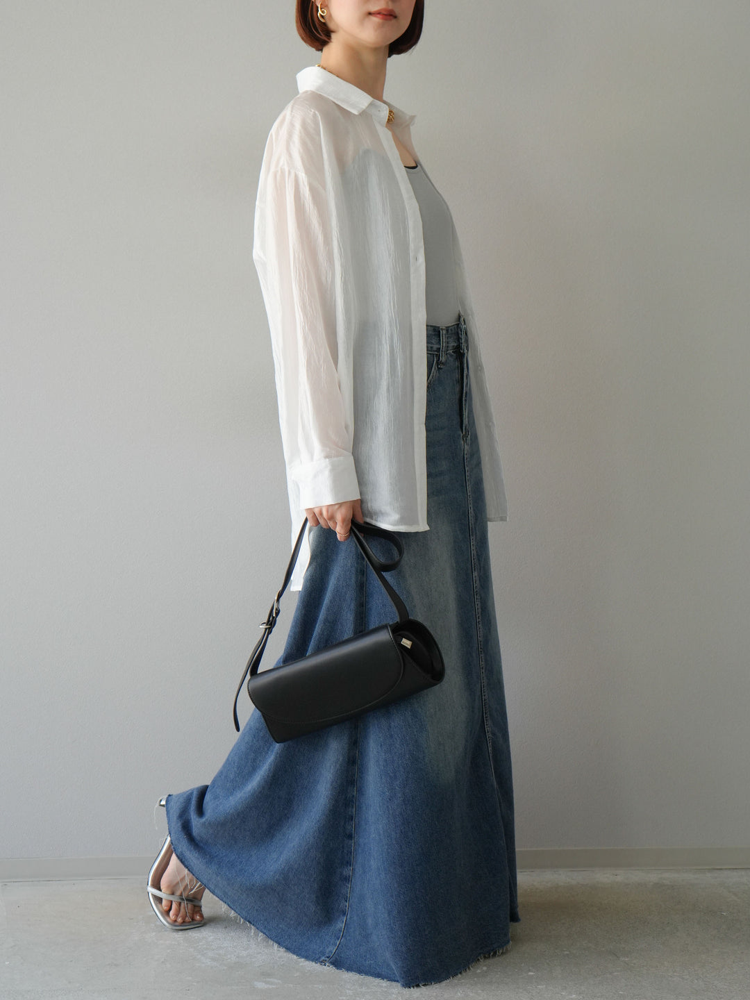 [予約]Aラインカットオフデニムスカート/ブルー