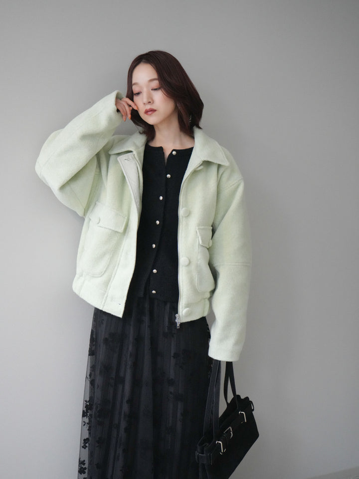 [SET]ウールライクフライトジャケット+フラワーフロッキーチュールプリーツスカート(2set)