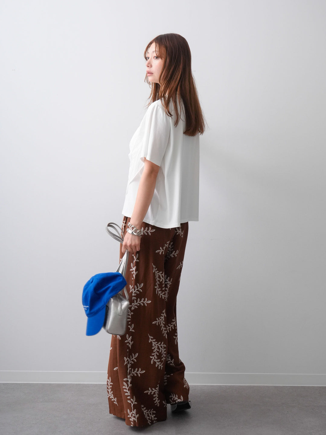 [SET]ラッフルドッキングTEE+リーフプリントタックワイドパンツ(2set)