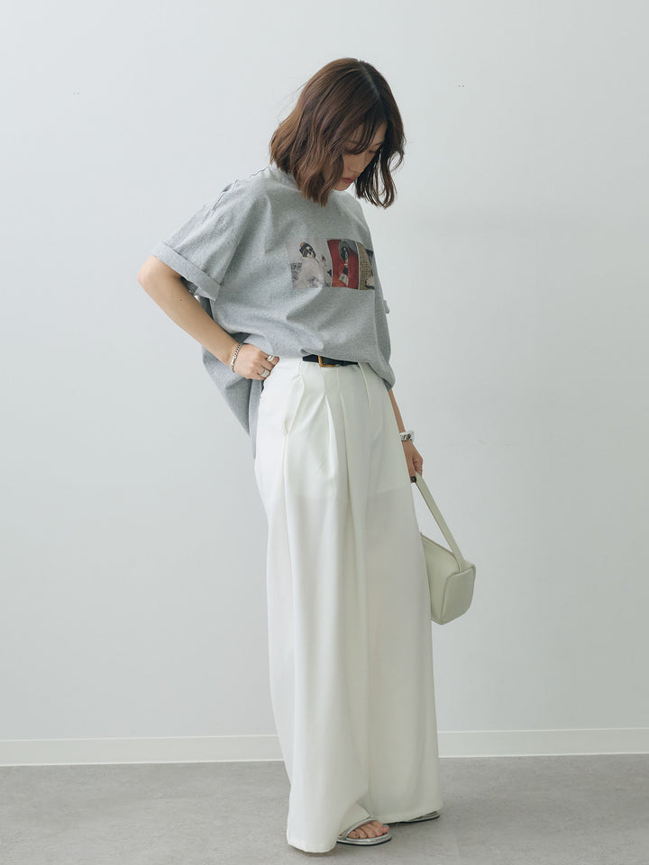 [SET]スリードッグフォトボックスTEE+アシンメトリーベルトタックワイドパンツ(2set)