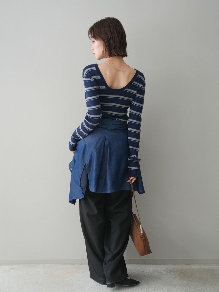 [予約]ウエストバイカラータックワイドパンツ/black