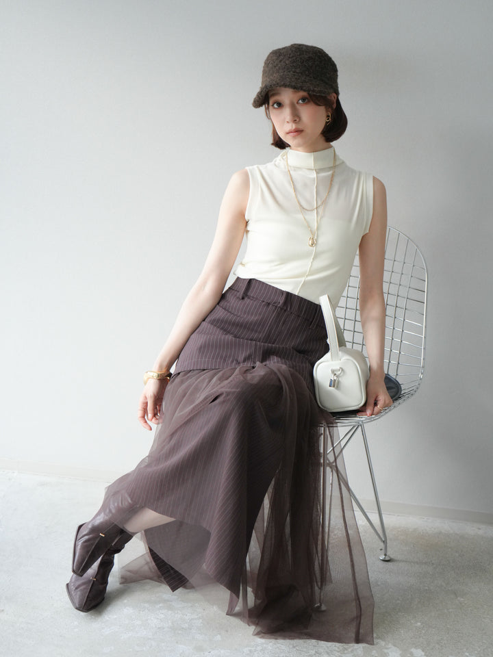 [予約]シアーベロアプチネックノースリーブトップス/アイボリー