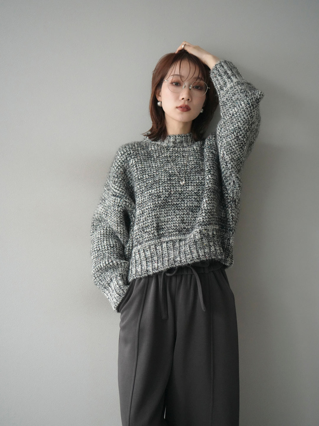 [予約]ボリュームスリーブミックスネップニットプルオーバー/gray