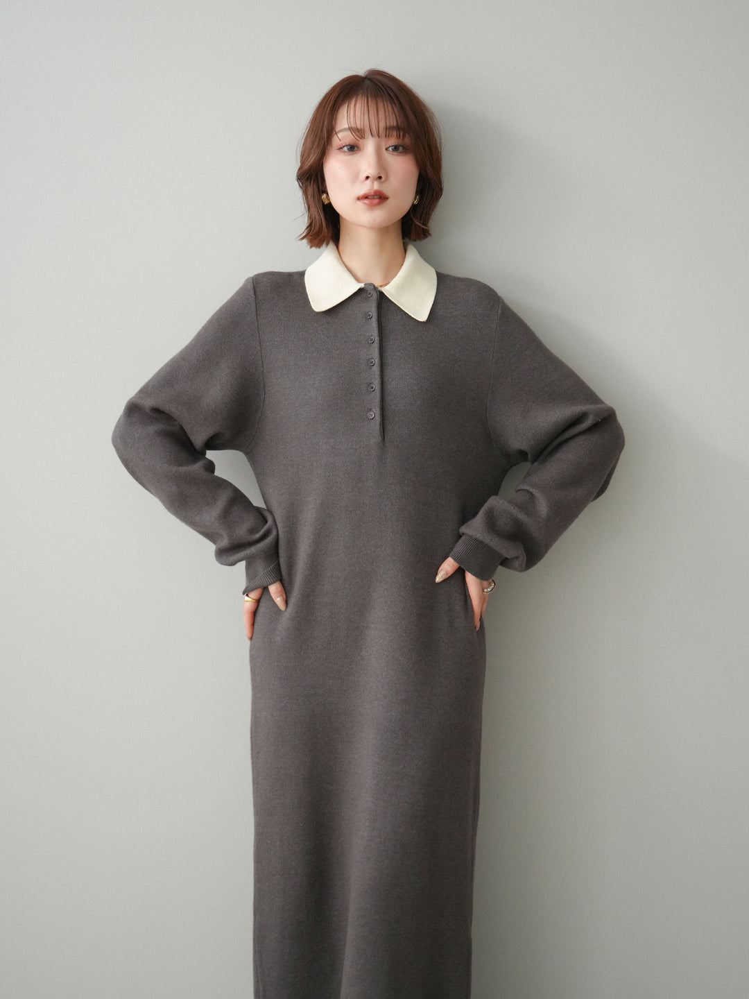 [SET]配色ポロニットワンピース+選べるアクセセット(2set)