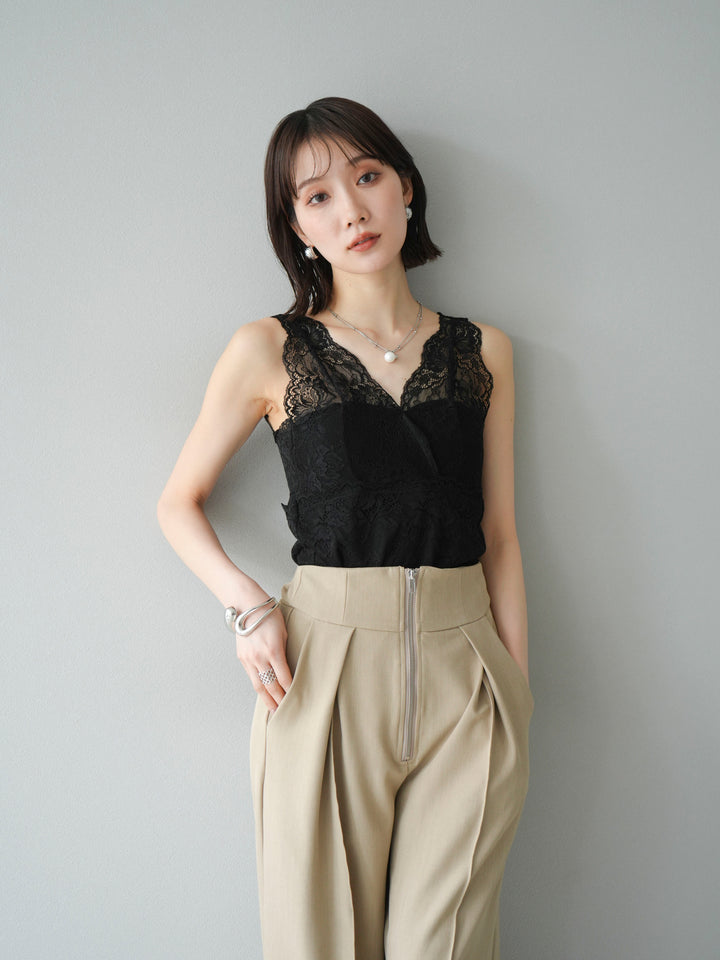 [予約]カップ付レースタンクトップ/ ブラック