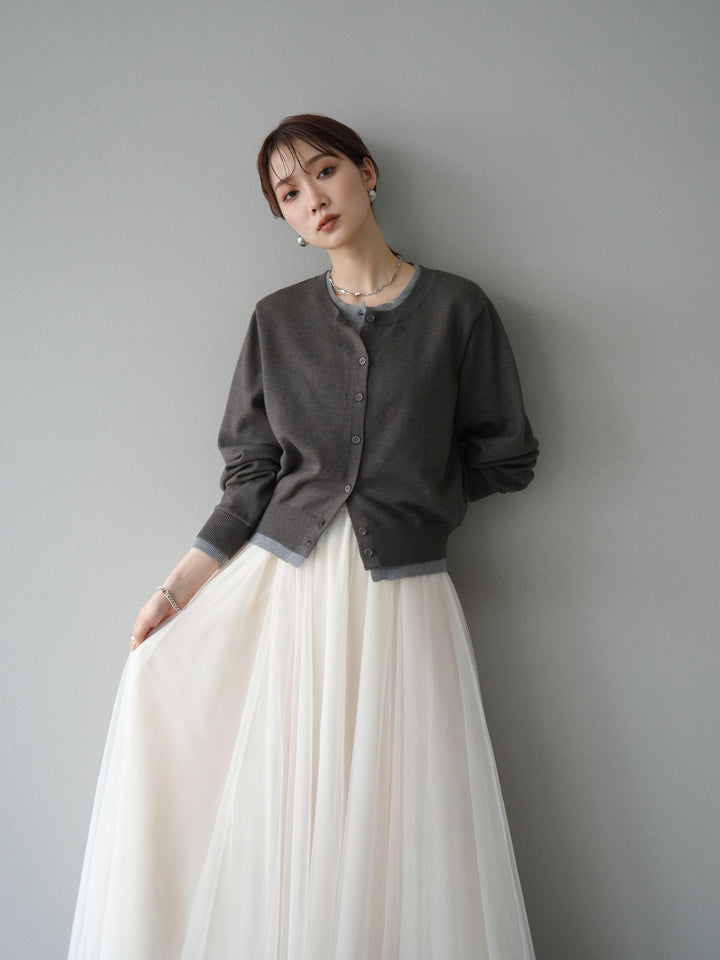 [SET]配色レイヤードカーディガン+チュールボリュームスカート(2set)