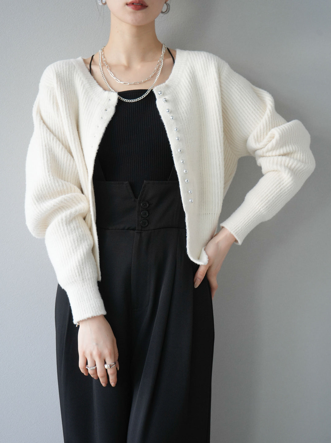 [予約]スリットヘムフェザーニットカーディガン/アイボリー