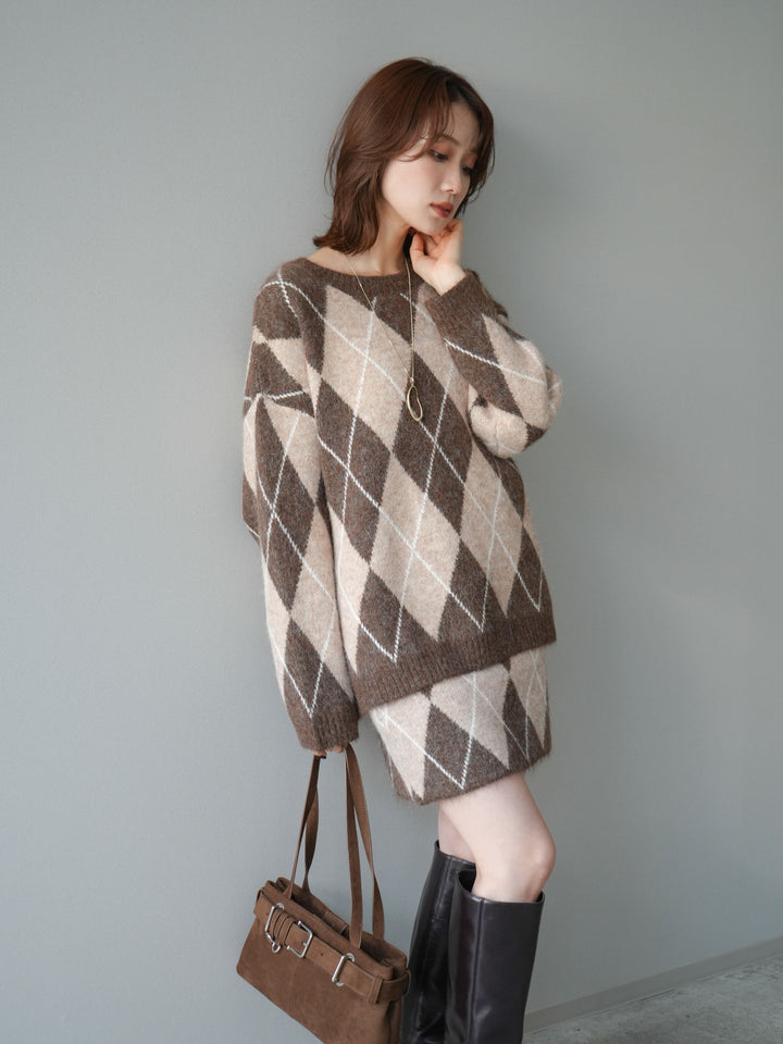 [SET]アーガイル柄ニットプルオーバー＆ミニスカート